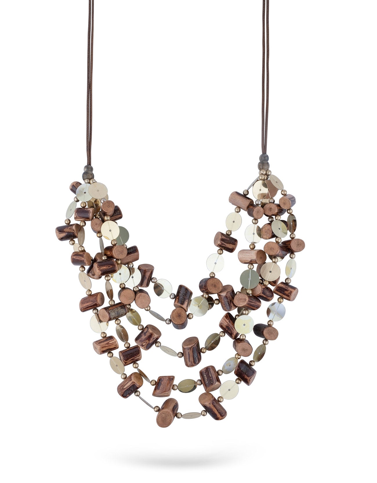 Rows handmade necklace with brown wooden beads