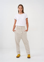 Stone Button Diagonal Belt Pants
