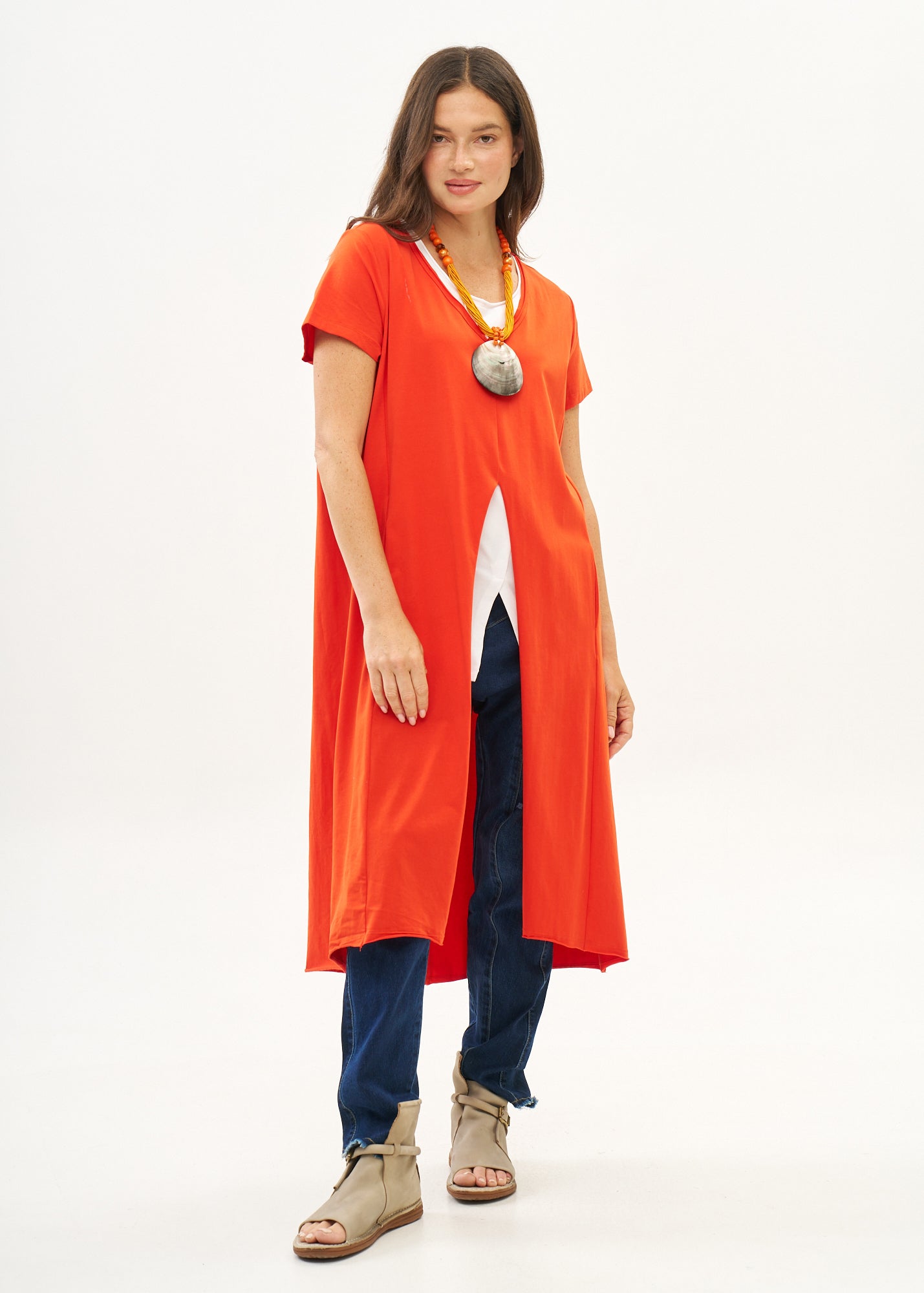 Orange mesh short sleeve tunic