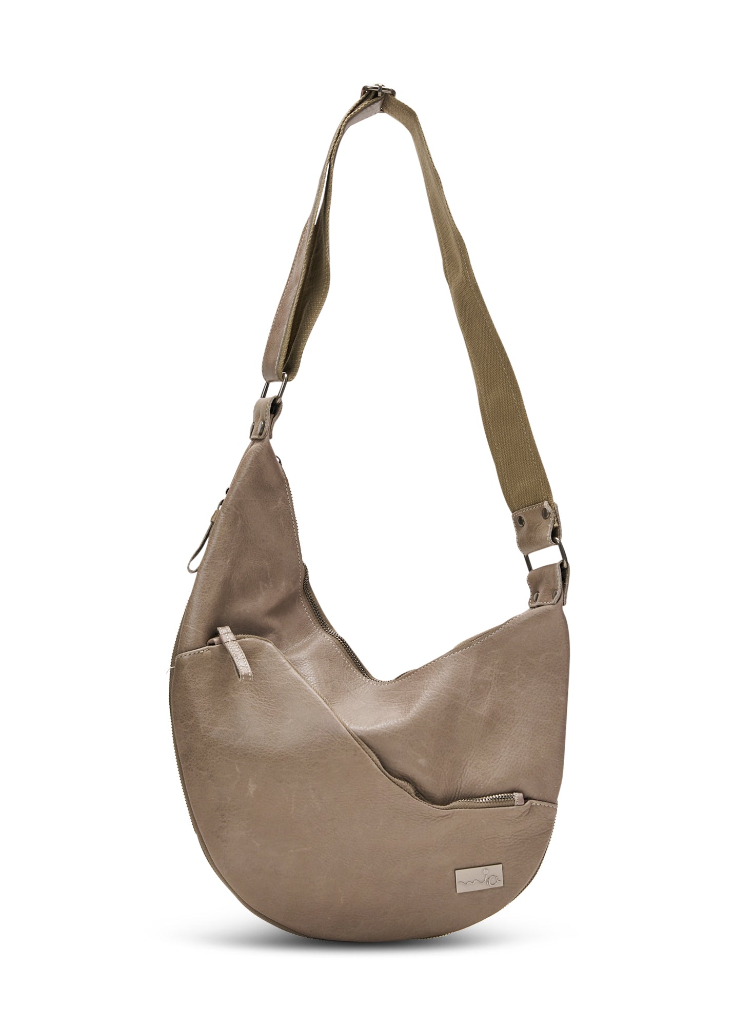 Asymmetric Side Zipper Leather Bag Stone Bottom