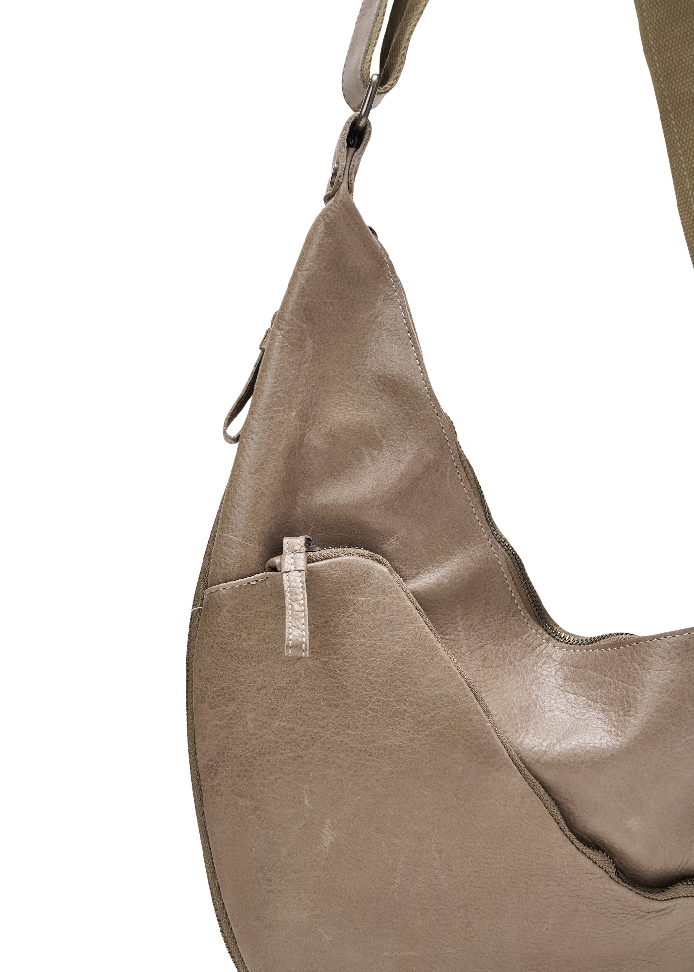 Asymmetric Side Zipper Leather Bag Stone Bottom