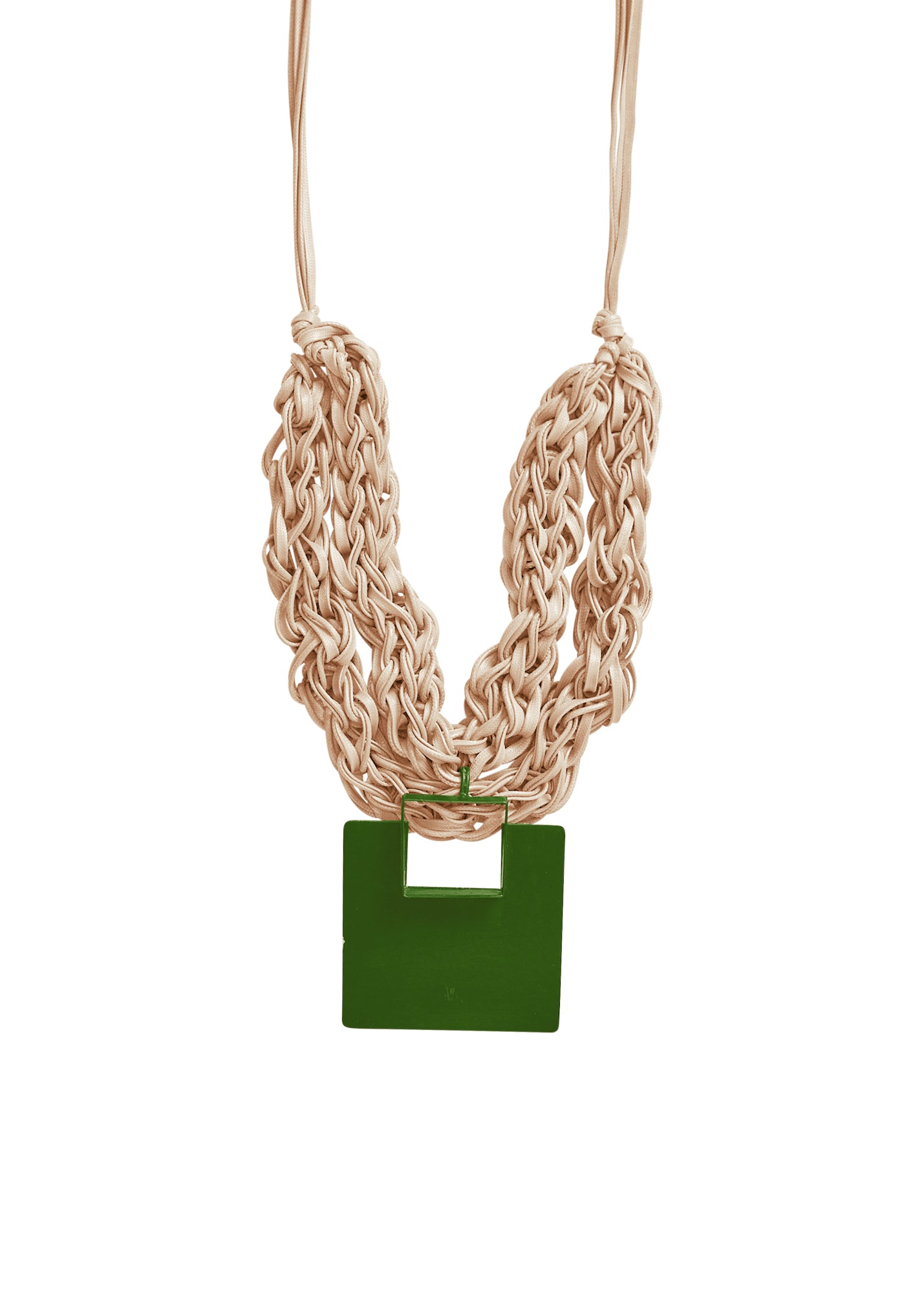 Handmade wire necklace, large green square