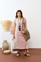 Wooden shape necklace and brown ribbon