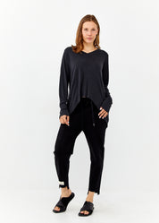 חולצה שרוול ארוך וצווארון וי בד סלאב שחור