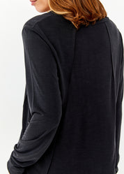 חולצה שרוול ארוך וצווארון וי בד סלאב שחור