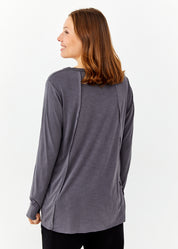 חולצה שרוול ארוך וצווארון וי בד סלאב אפור