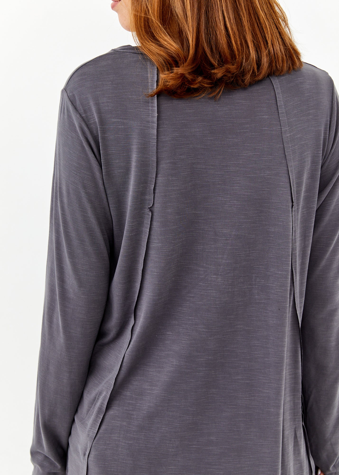 חולצה שרוול ארוך וצווארון וי בד סלאב אפור