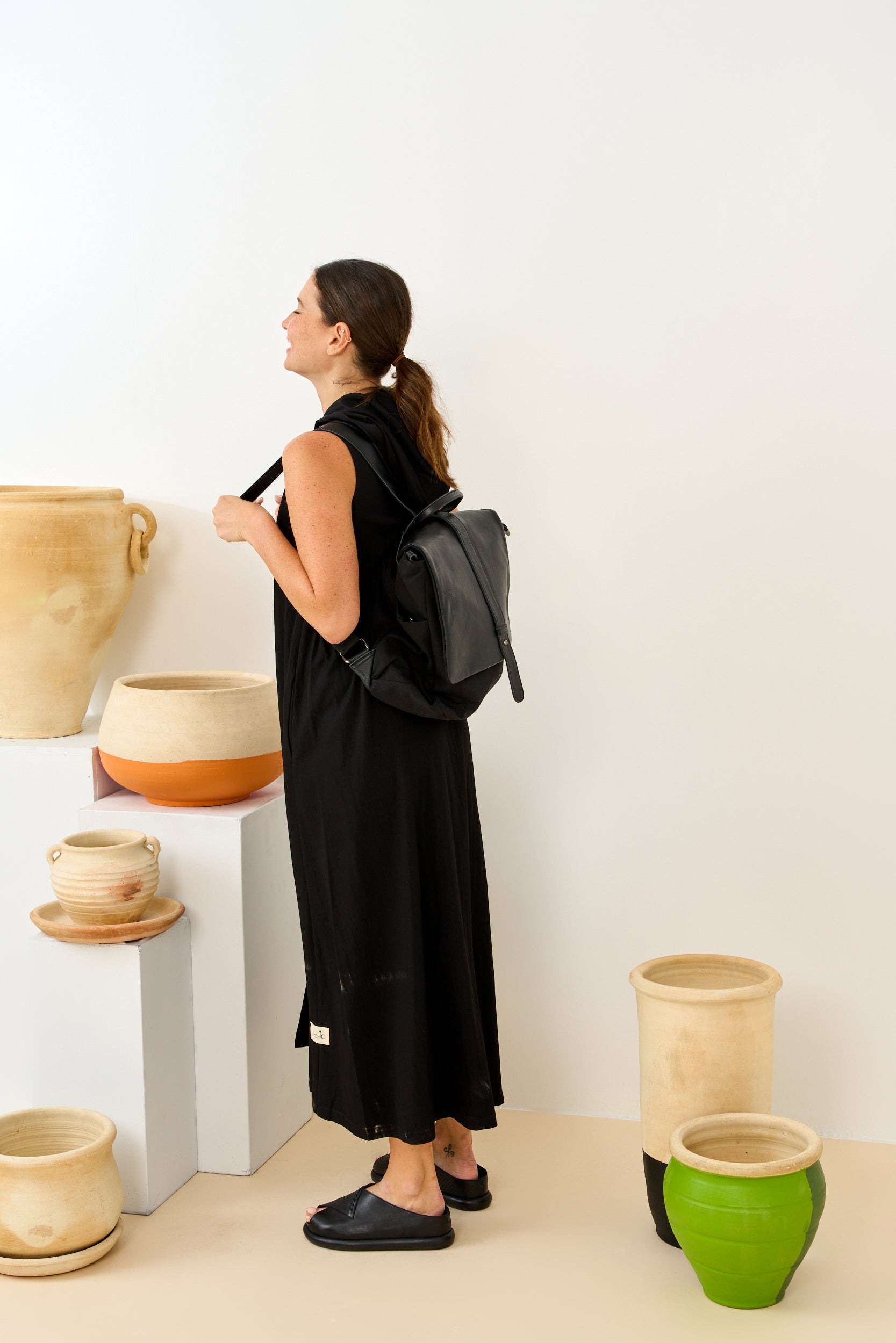 Brown Leather Clafa Canvas Backpack
