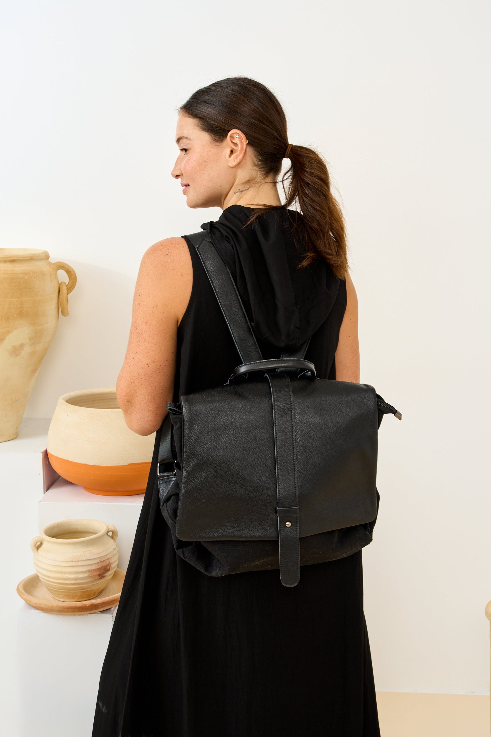 Brown Leather Clafa Canvas Backpack