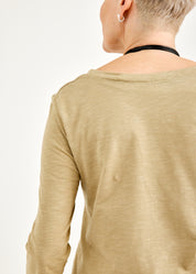 T-shirt V long sleeve beige slab fabric