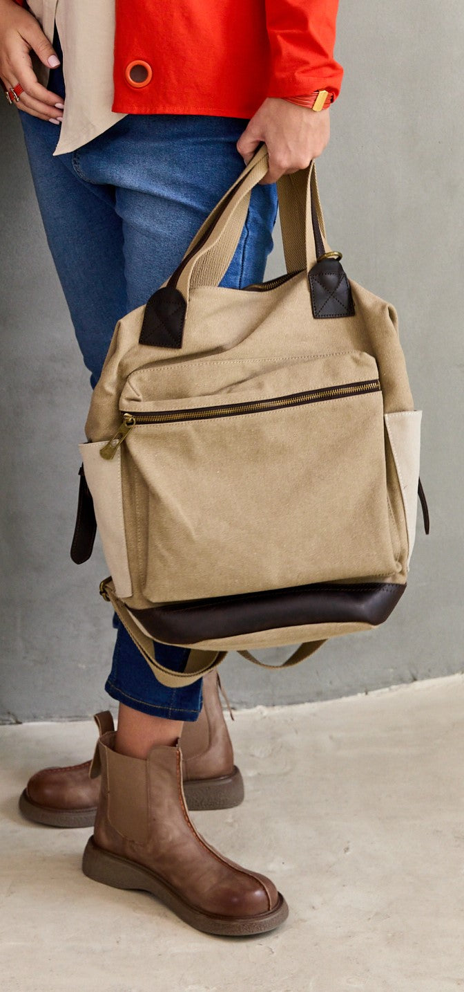 Green large front pocket canvas backpack