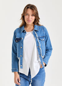 Wash blue long button denim jacket - 00