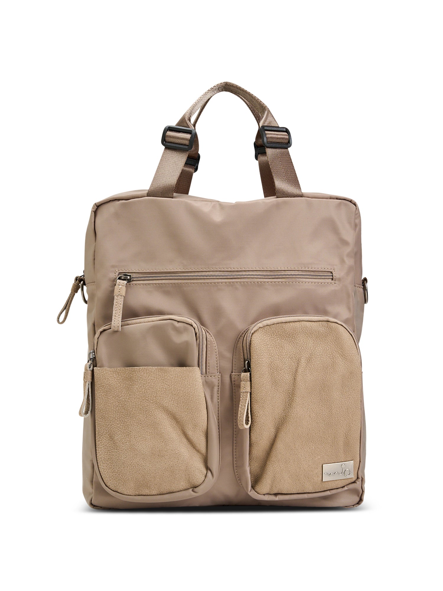 Beige leather combined nylon bag