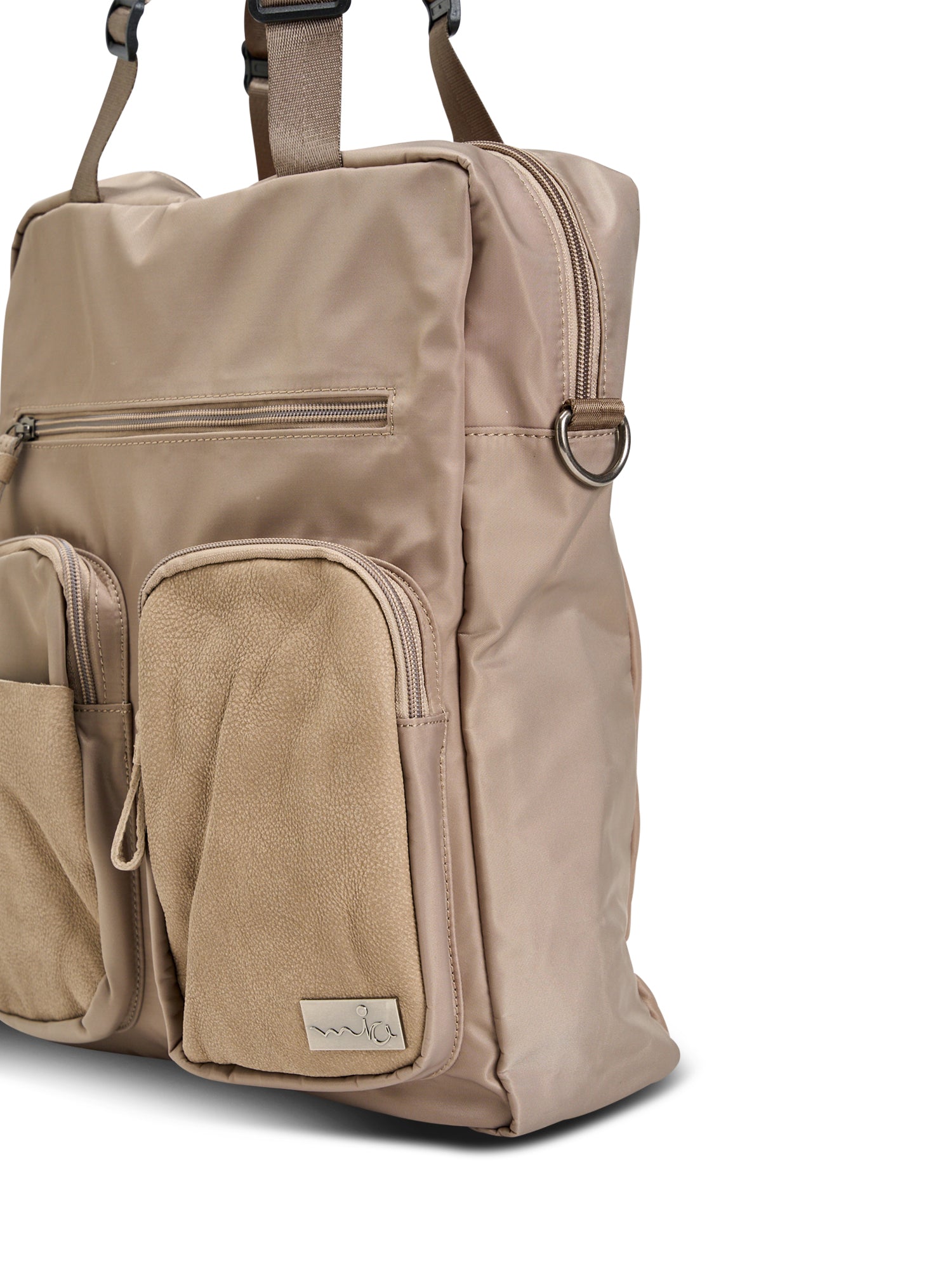 Beige leather combined nylon bag