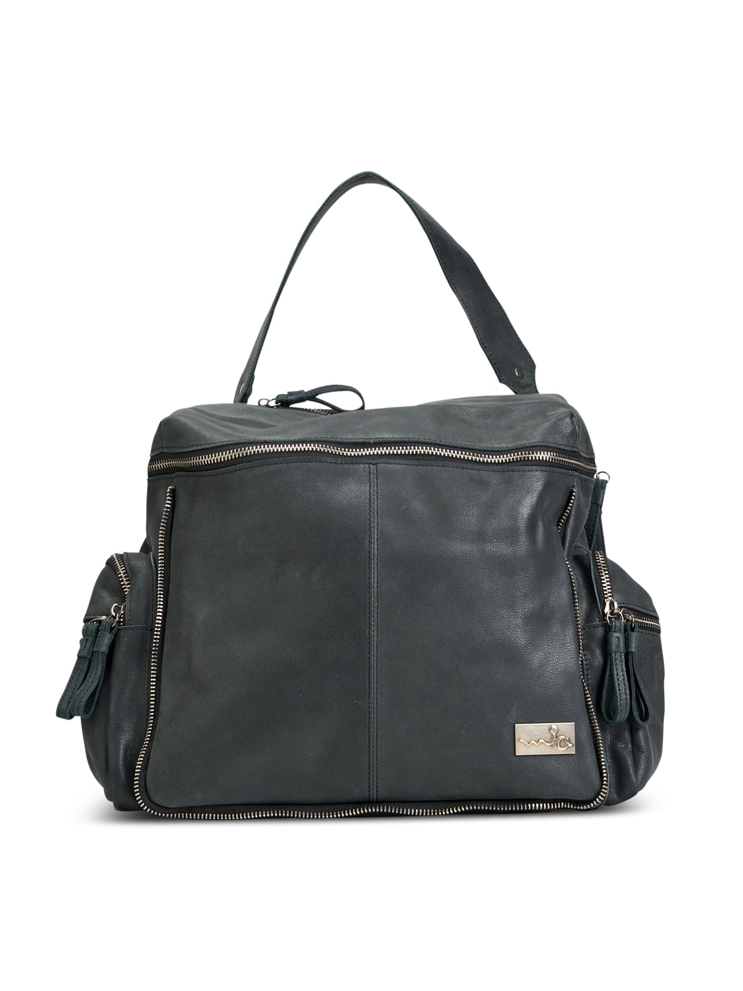Black top zipper leather backpack