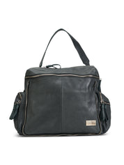 Black top zipper leather backpack