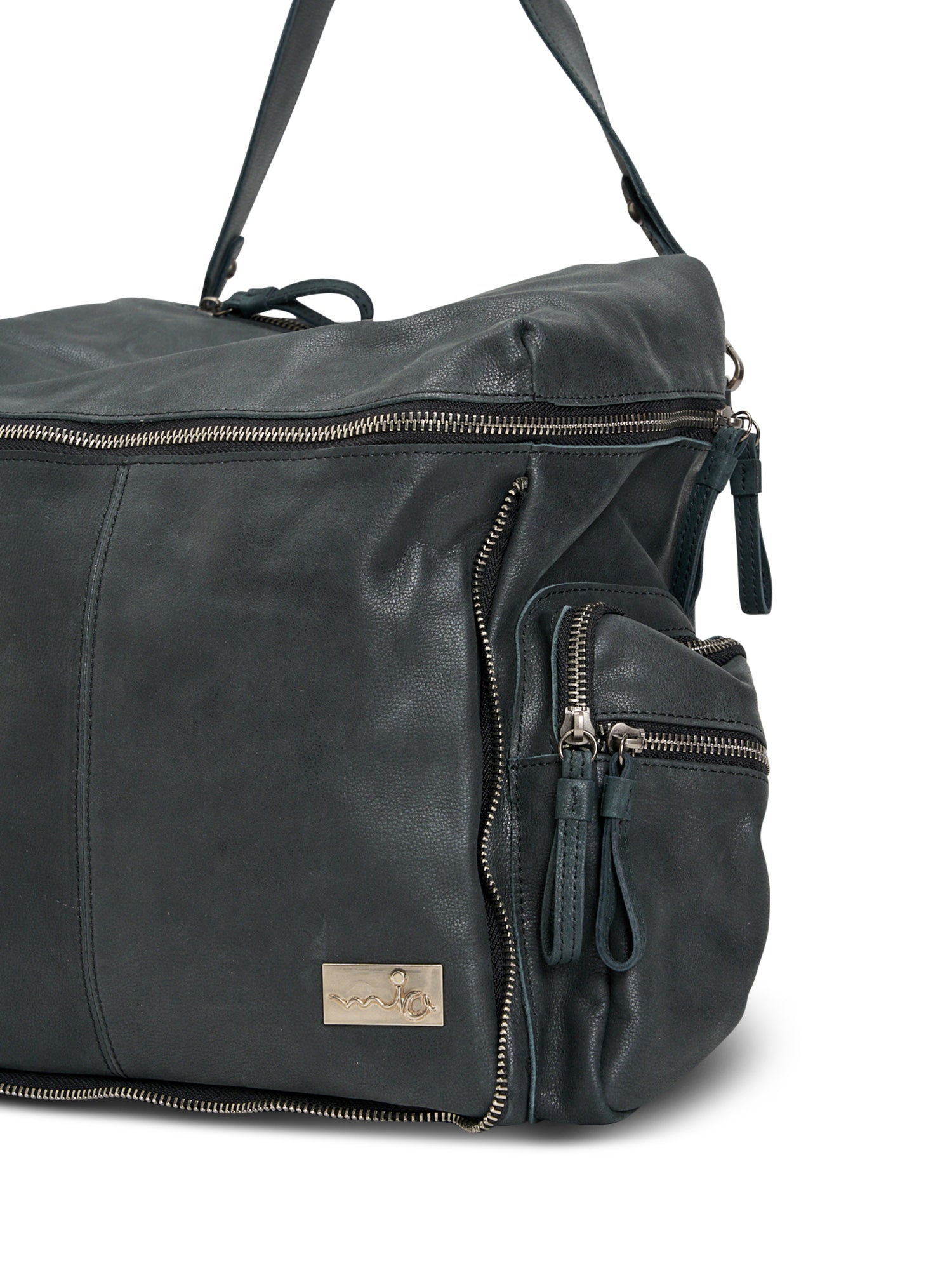 Black top zipper leather backpack