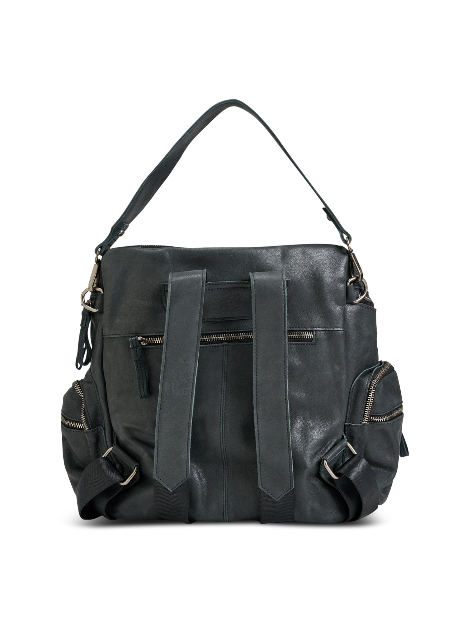 Black top zipper leather backpack