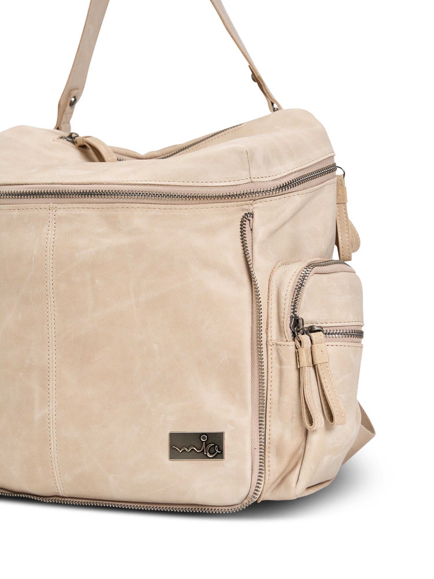 Beige Top Zipper Leather Backpack