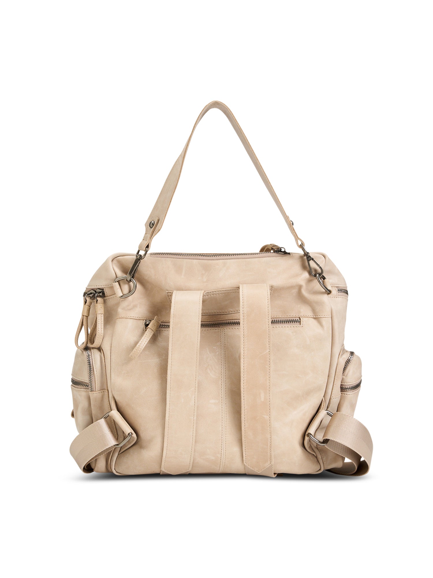 Beige Top Zipper Leather Backpack