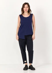 Dark blue long left side T forward seam base tank top