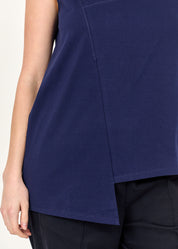 Dark blue long left side T forward seam base tank top