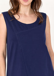 Dark blue long left side T forward seam base tank top