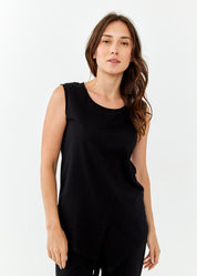 Tank top with diagonal stitching and laces, black
