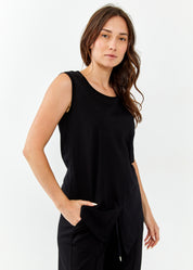 Tank top with diagonal stitching and laces, black