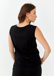 Tank top with diagonal stitching and laces, black