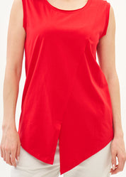 Red top with diagonal stitching