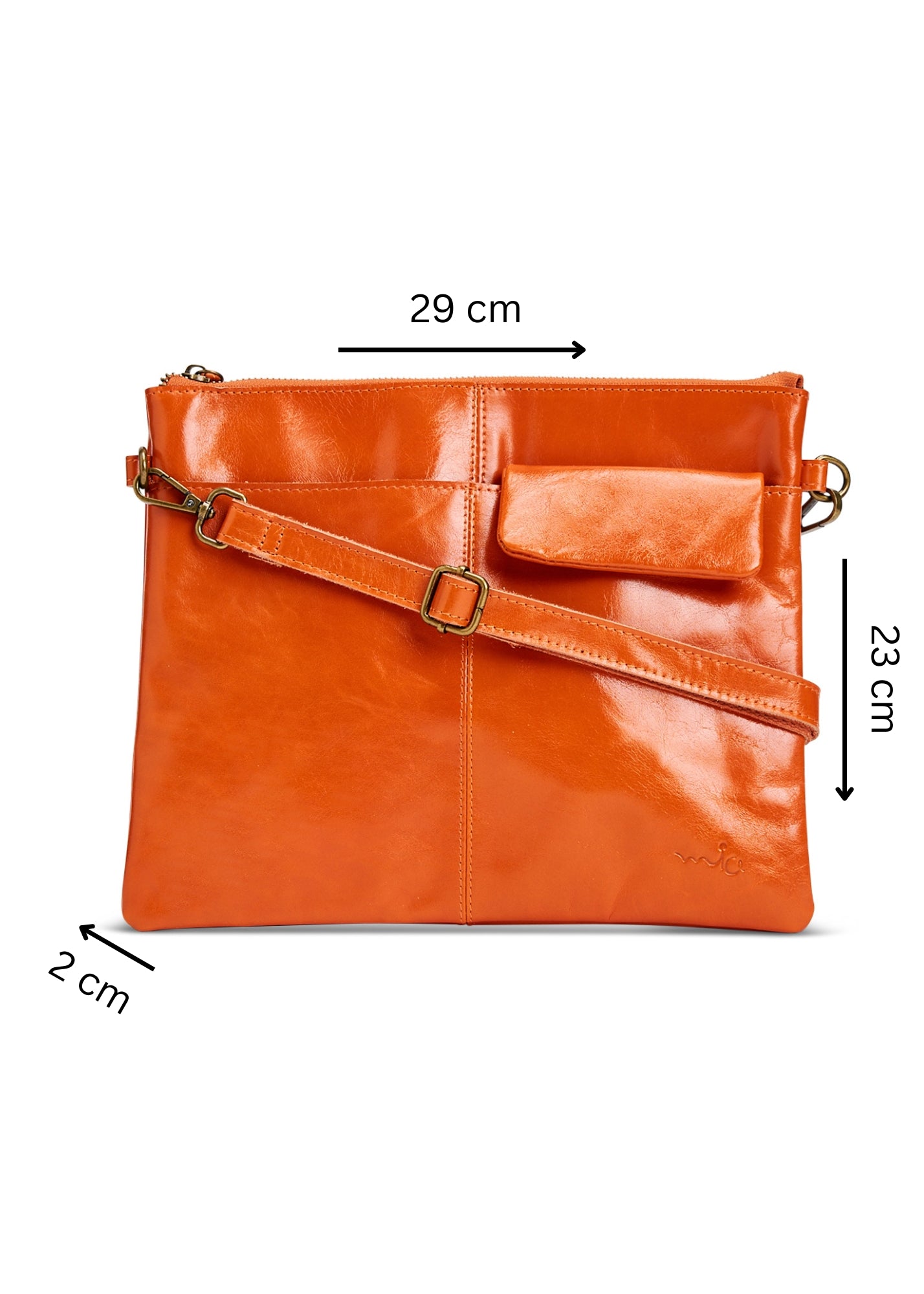 Leather evening bag with pocket and orange flap