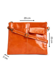 Leather evening bag with pocket and orange flap