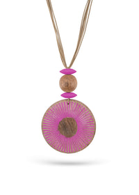 Mango wood necklace with fuchsia pink painted stripes texture - 99