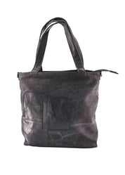 Large side canvas bag with black front leather square