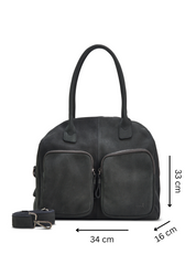 Leather bag with two rectangular pockets, dark gray