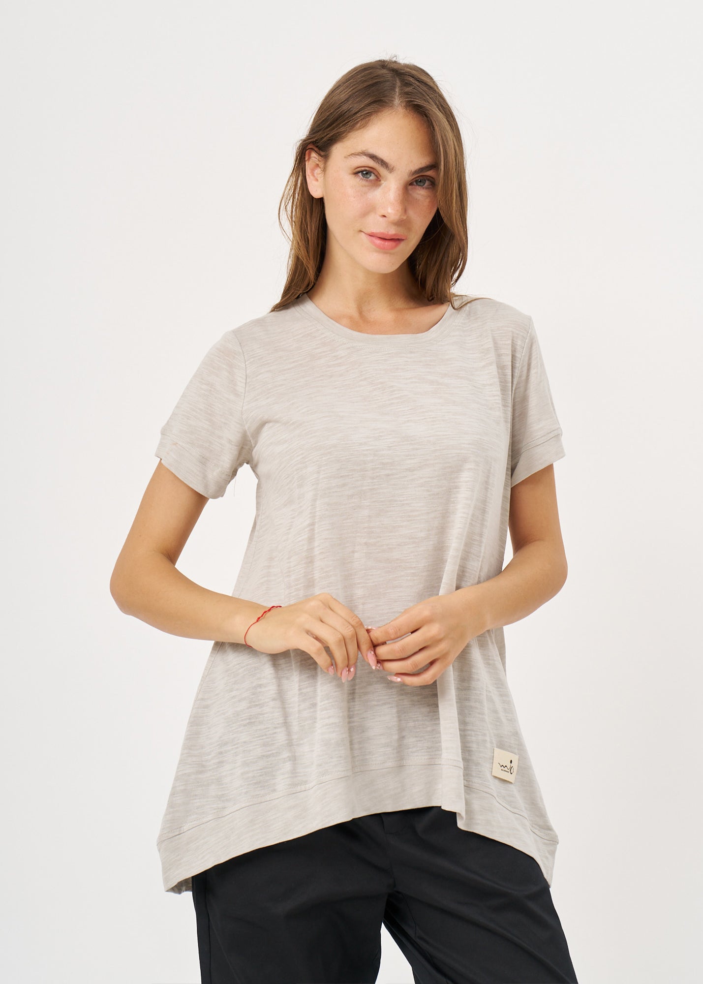 Stone bottom flared short sleeve shirt