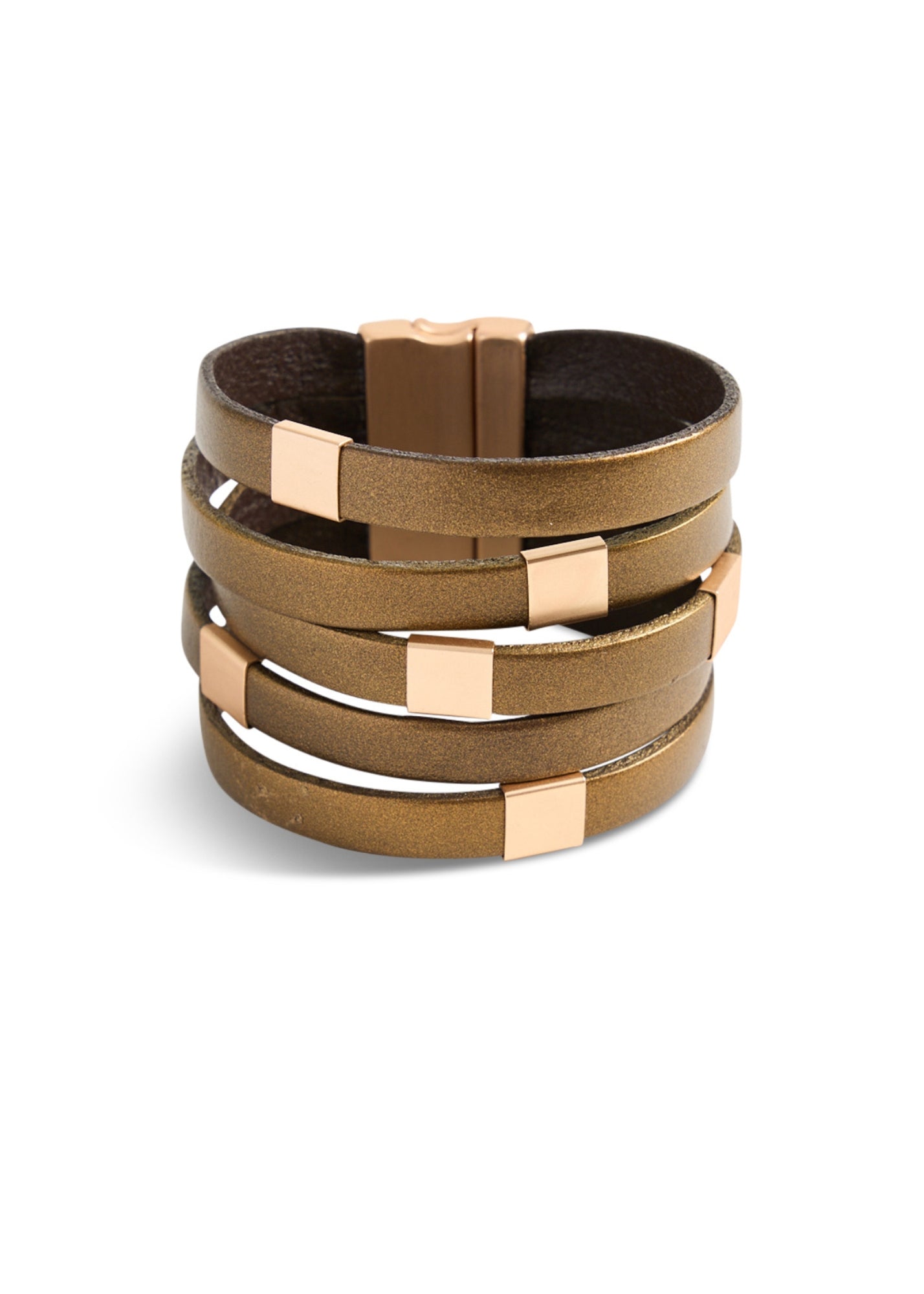 Leather bracelet magnet wide squares on top gold