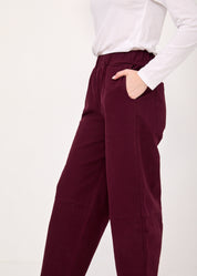 Pants with knee seam and purple elastic