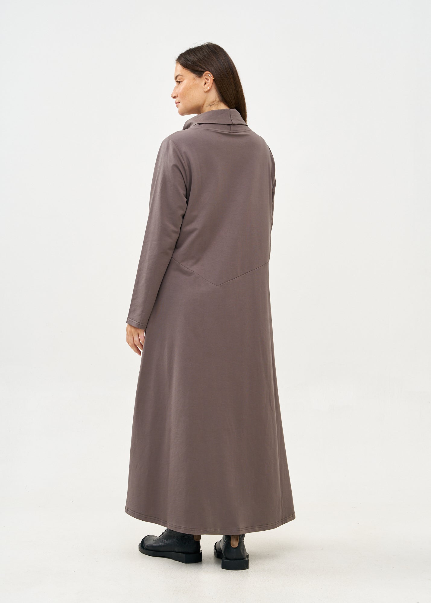 שמלה שרוול ארוך גולף ורוכסן אפור כהה