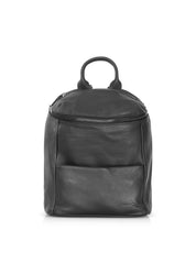 Top zipper leather backpack - medium black