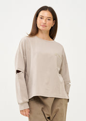 סווטשירט שרוול ארוך שרוולים עם פתח אפור