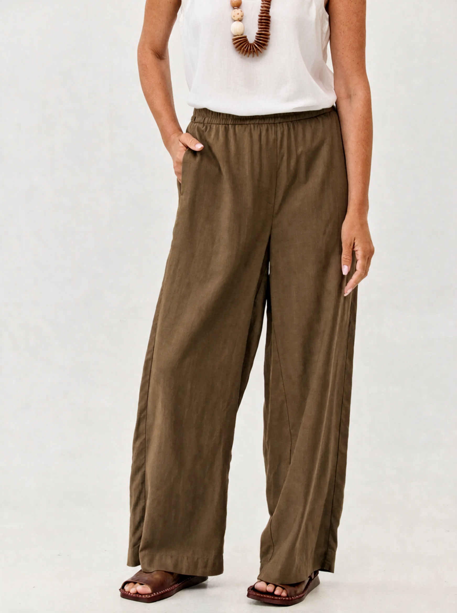 מכנסי פשתן סט גקט חום