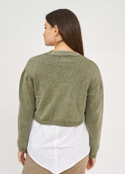 Dark green three-button washed knit top