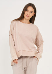 Wash sweatshirt with reverse fabric hem, pink wash
