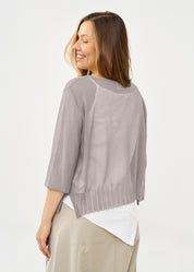 עליונית סריג דקה עם כפתורים שרוול 3/4 אפור