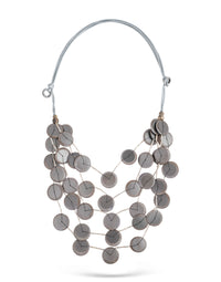 Handmade necklace with coconut buttons, sequins and dark gray plastic beads - 99