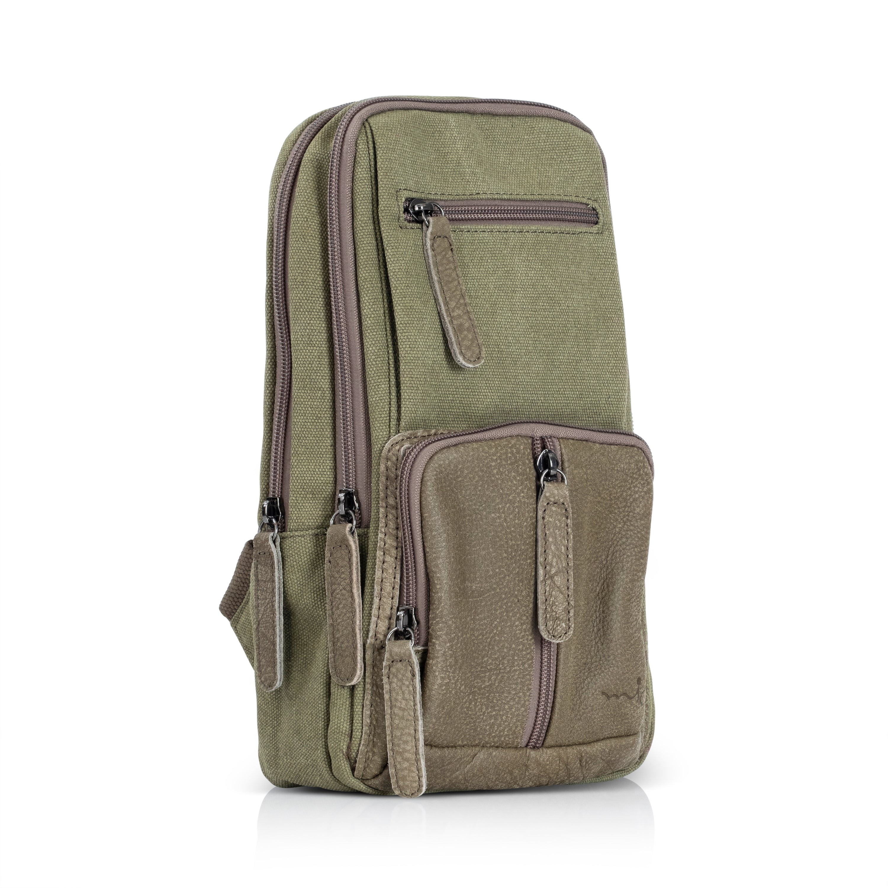 Small green canvas cross backpack