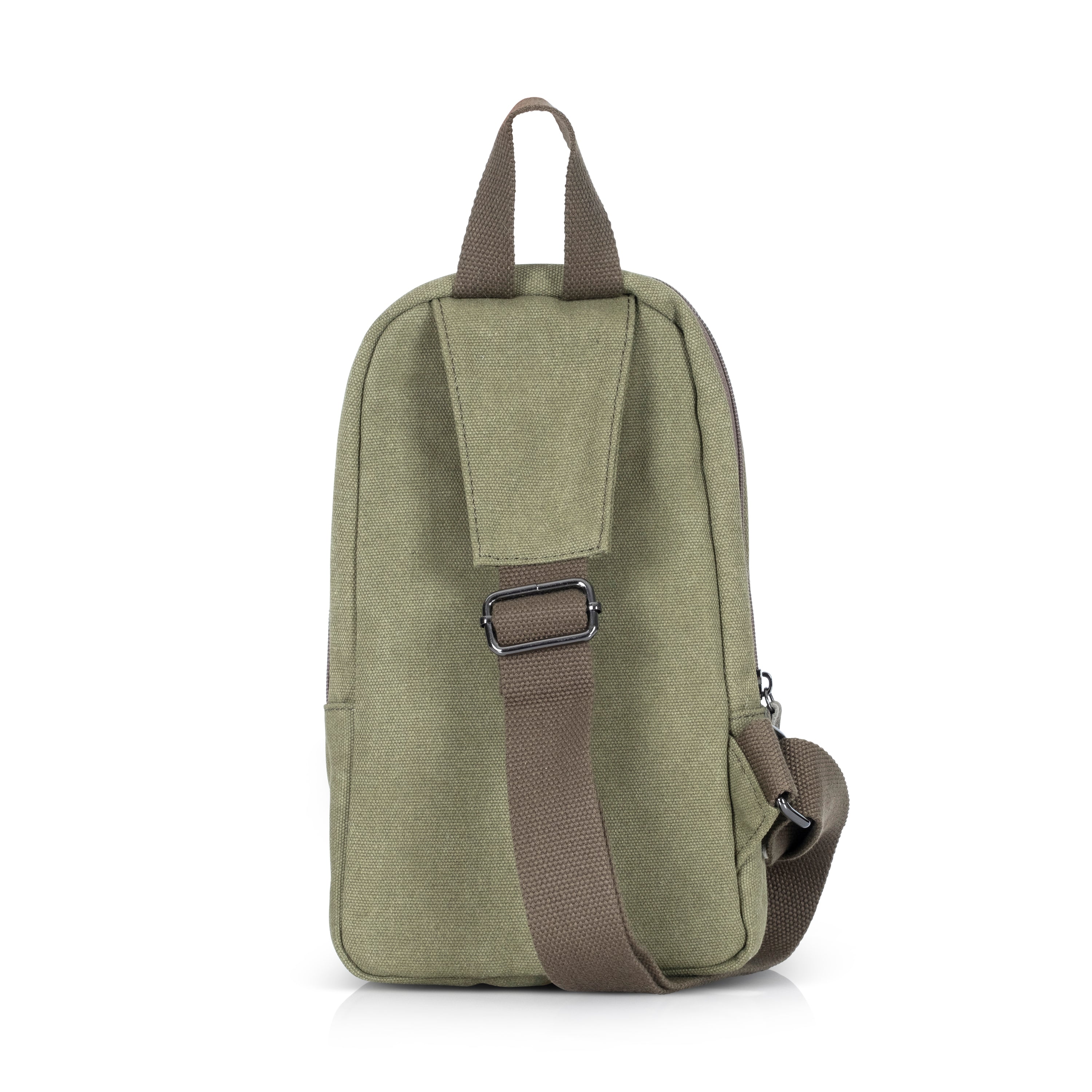 Small green canvas cross backpack