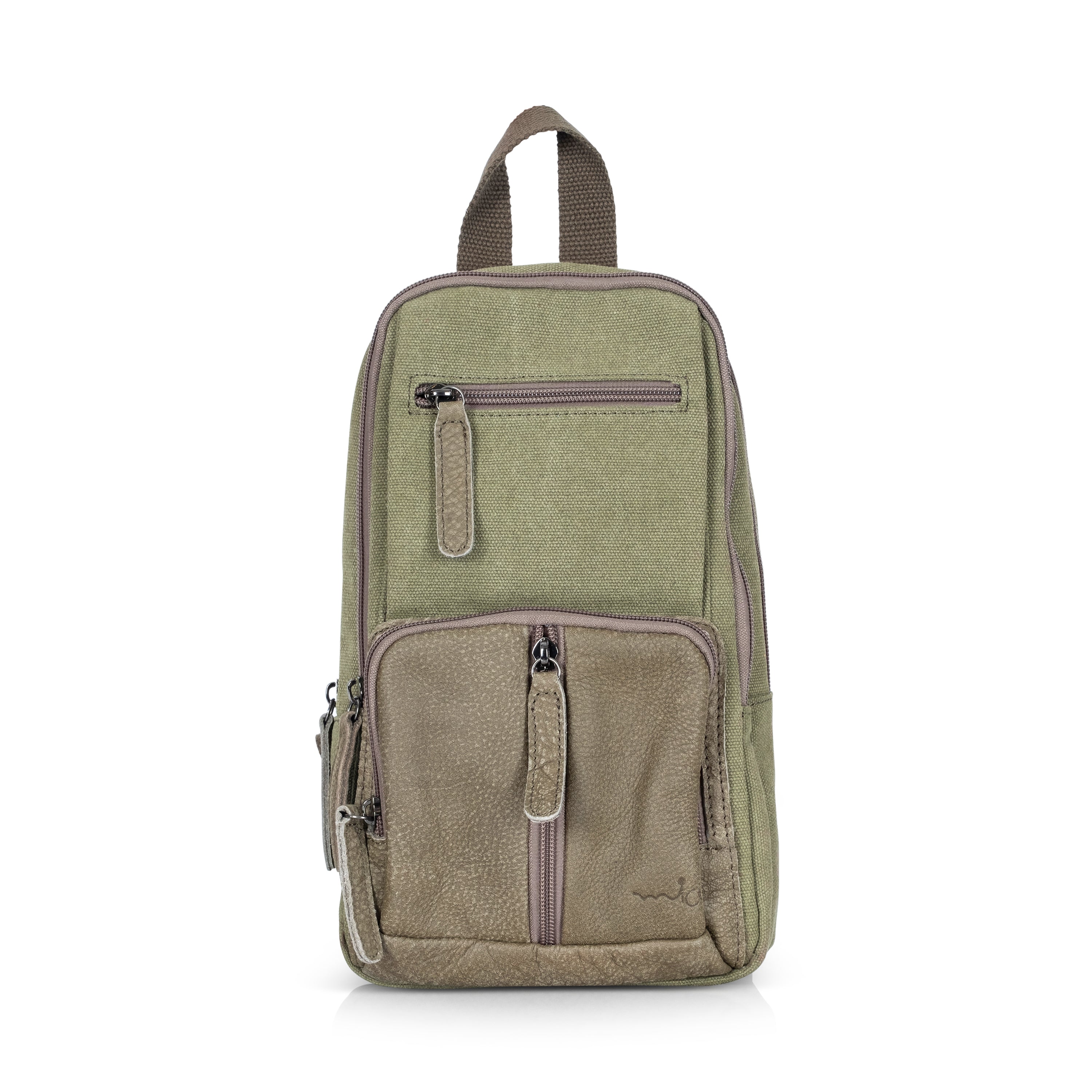 Small green canvas cross backpack